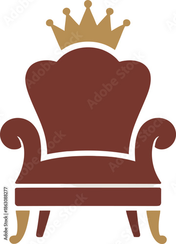 Royal throne chair with golden crown luxury comfort seat king queen Logo vector