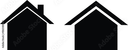 Two simple black houses side by side