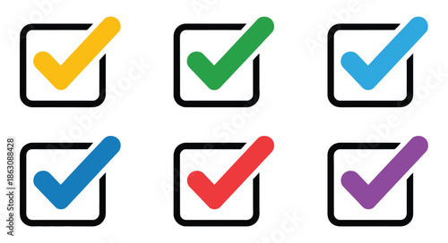 Colorful checkmark icons inside square boxes symbolize task completion.