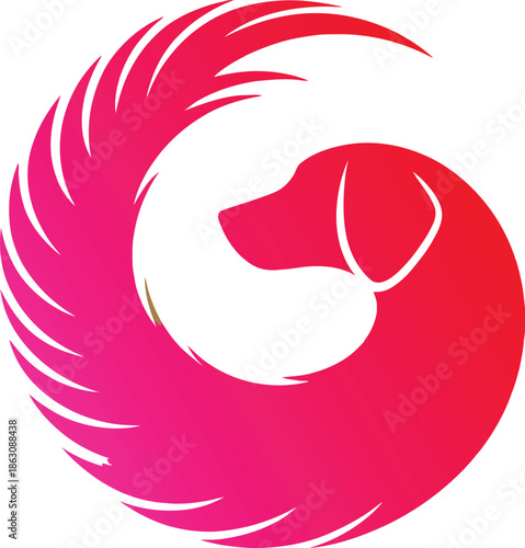 Stylized pink and red dog head silhouette forming letter g shape smoothly