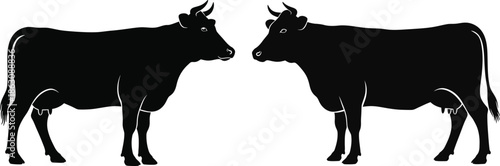 Black silhouettes of two cows facing each other