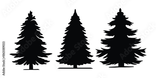 Minimal Forest Silhouette with Evergreen Trees