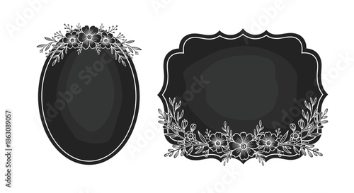 Decorated Easter egg with a happy easter banner placed inside a beautiful floral wreath of pink flowers and green leaves.