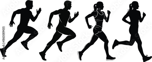 Silhouette of four runners in motion