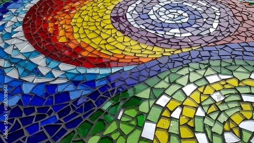 Vibrant Mosaic Artwork with Rainbow Colors.