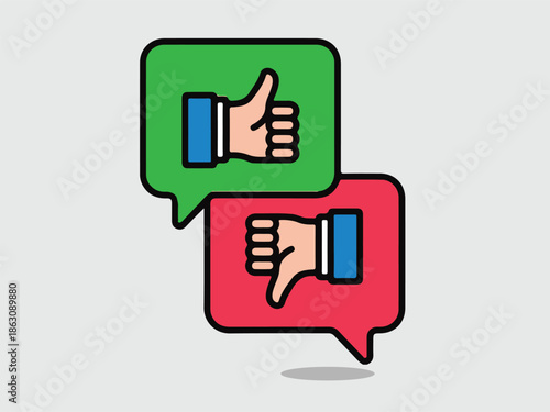 Vector illustration of a hand gesture icon set featuring thumb up and down signs as a business symbol for success, like, and good human feedback design