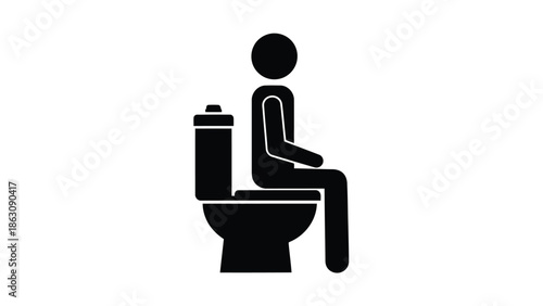 Simple icon of a person sitting on a toilet, symbolizing restroom use.