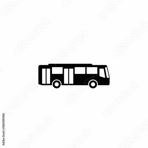 Black silhouette of a public transport bus with windows and doors on a white background.
