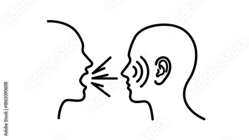 Two abstract figures engaging in conversation, symbolizing communication through speech and listening.