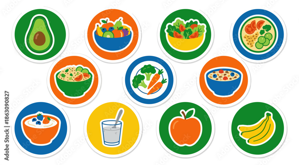 Fototapeta premium Healthy food illustrations fruits vegetables and balanced meal icons
