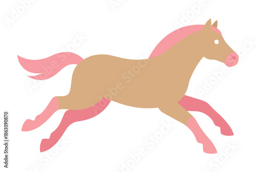Running horse with pink accents isolated on white background, Vector, illustration