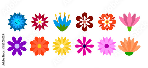 Various flower icon isolated Cartoon clipart Vector stock illustration