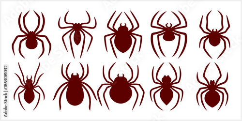 Silhouette of a spider. Stencil animal. Halloween symbol. Tattoo design Vector illustration