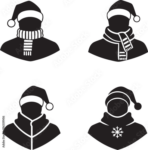Winter clothing silhouettes featuring hats and scarves for a festive atmosphere