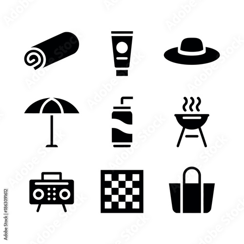 Summer essentials icons set
