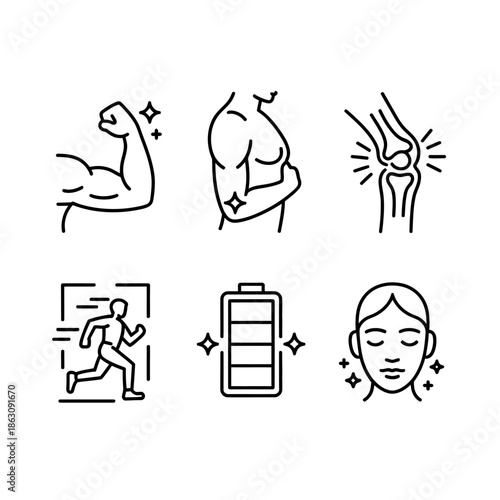Fitness and wellness icons representing strength and health