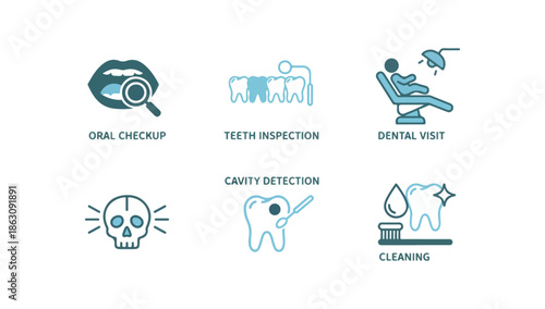 Dental care icons set illustration health and hygiene symbols