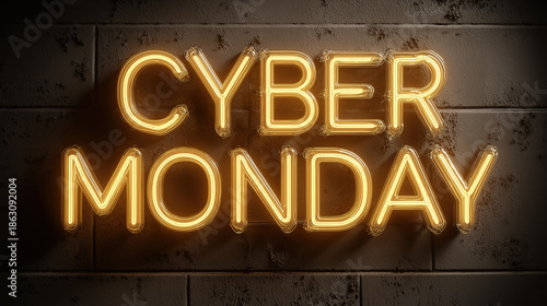 Cyber monday wall display featuring electric lamp text for a stylish online shopping event