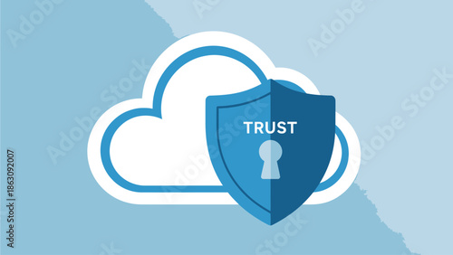 cloud computing concept, Protection Shield Concept in Trust Blue Flat Vector Illustration