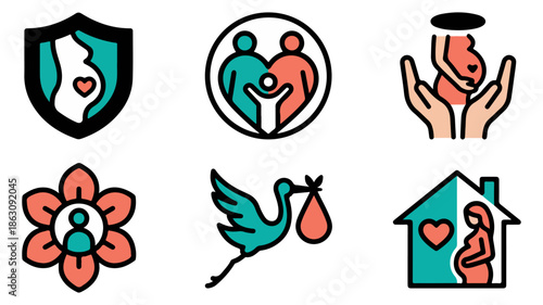 Family and pregnancy icons on black background vector illustration