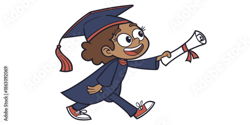 Happy Cartoon Girl Graduate with Diploma Vector Illustration