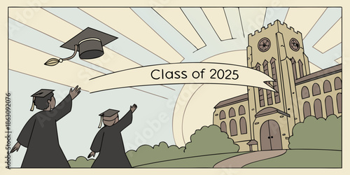 Class of 2025 Graduation Celebration Vector Illustration