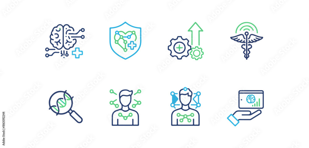 Fototapeta premium Medical and technological icon set in vector style