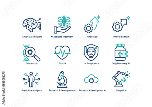 Medical icons brain heart research technology healthcare concepts