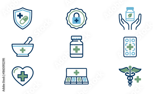 Medical icons health pharmacy and healthcare symbols