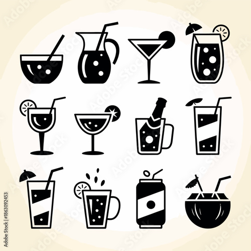 Collection of various cocktail drinks and beverages