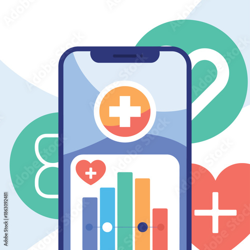 Mobile health app illustration with medical chart