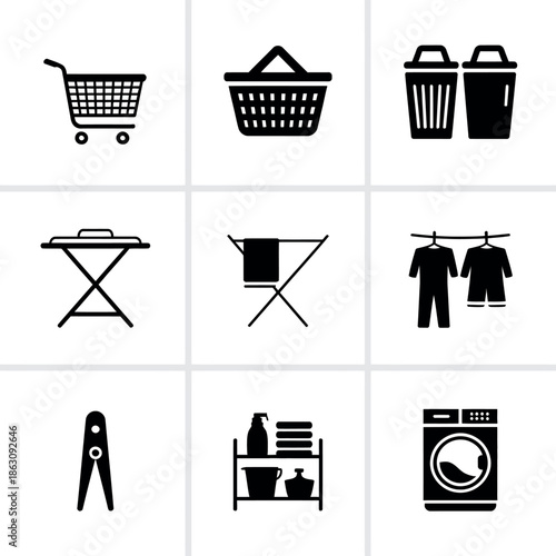 Laundry and cleaning icons set for web and mobile applications