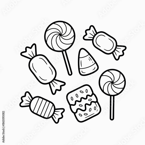 Assorted cartoon candy illustration
