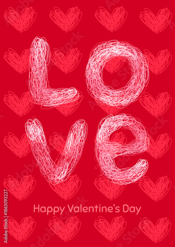 Valentine Day vector card. Hand drawn pen doodle hearts template