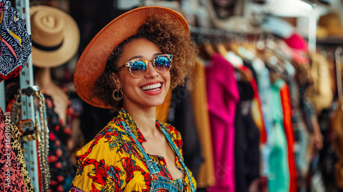 Stylish Young Afro European Woman Shopping in Vintage Clothing Store
