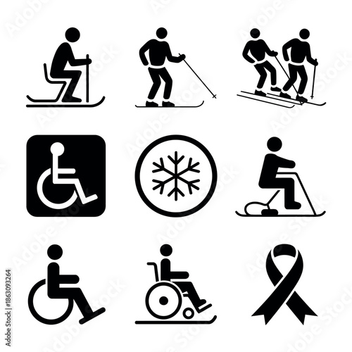 Accessible skiing icons for disabled people