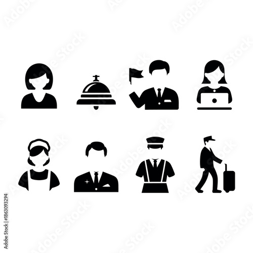 Collection of various occupation icons in black color
