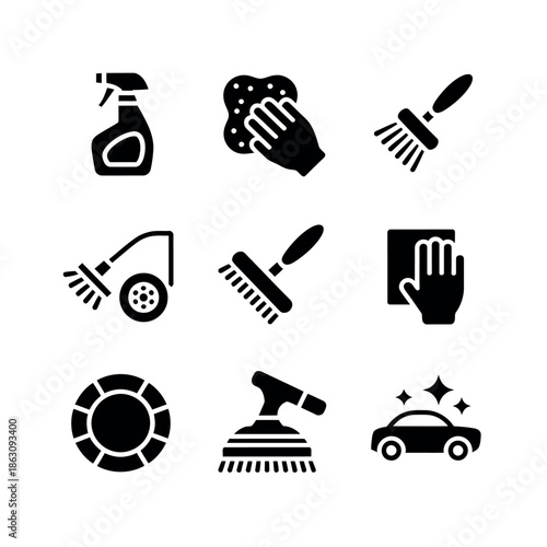 Car cleaning icons set for vehicle maintenance