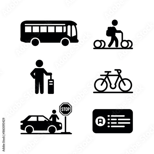 Various transportation modes and travel icons
