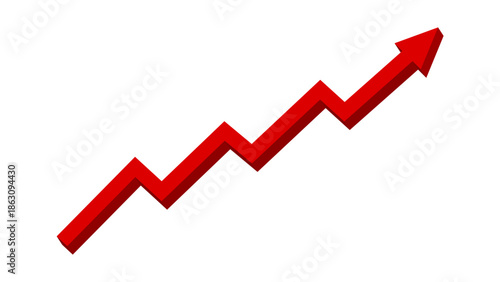 3D Red upward zigzag line arrow graph moving up concept of stock market business growth, financial profit, business trend, company growth, economic growth. Business grow up sign. Vector illustration.