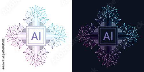 Artificial Intelligence AI Chip in Human Brain. Artificial Intelligence icon with Machine learning, digital skills, generative AI, AI technology, algorithm, virtual intelligence and future