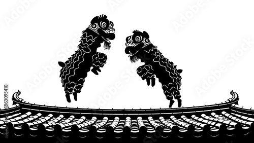 Two Dragon Statues on Roof Edge.