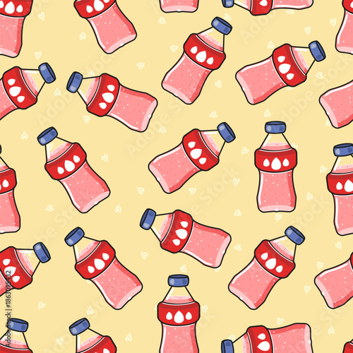 Strawberry drink bottles seamless pattern