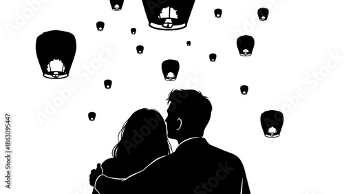 Couple Releasing Lanterns into the Sky.