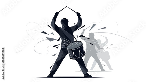 Man Playing Drum with Drumsticks.