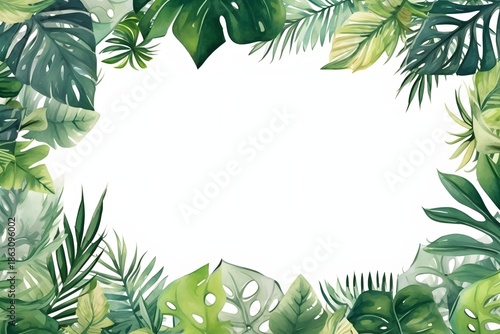 Tropical leaves border frame watercolor illustration