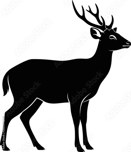 Elegant Silhouette of a Majestic Deer with Antlers Vector Graphic Illustration