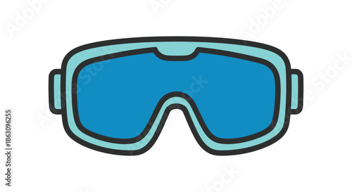 Modern blue ski goggles with black outline