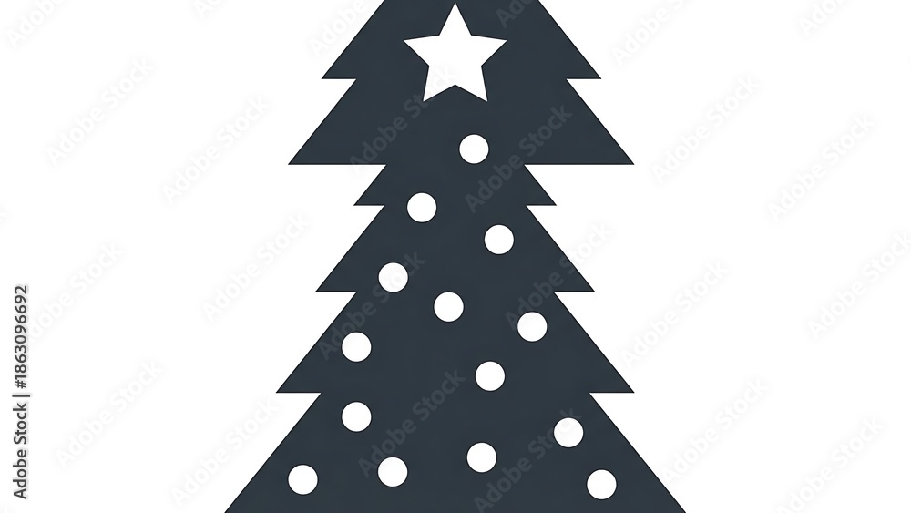 Fototapeta premium Dark Blue Christmas Tree Icon with White Star and Ornaments Keywords: christmas tree, icon