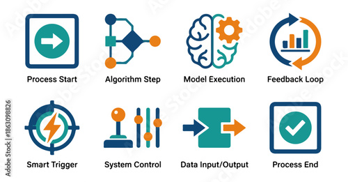 Abstract icon set of business and technology concepts